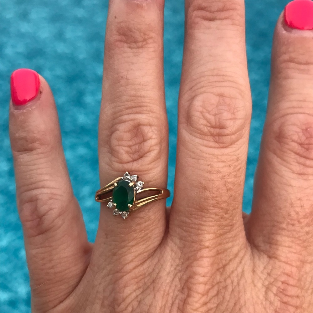 Real emerald and diamond ring. Size 6.